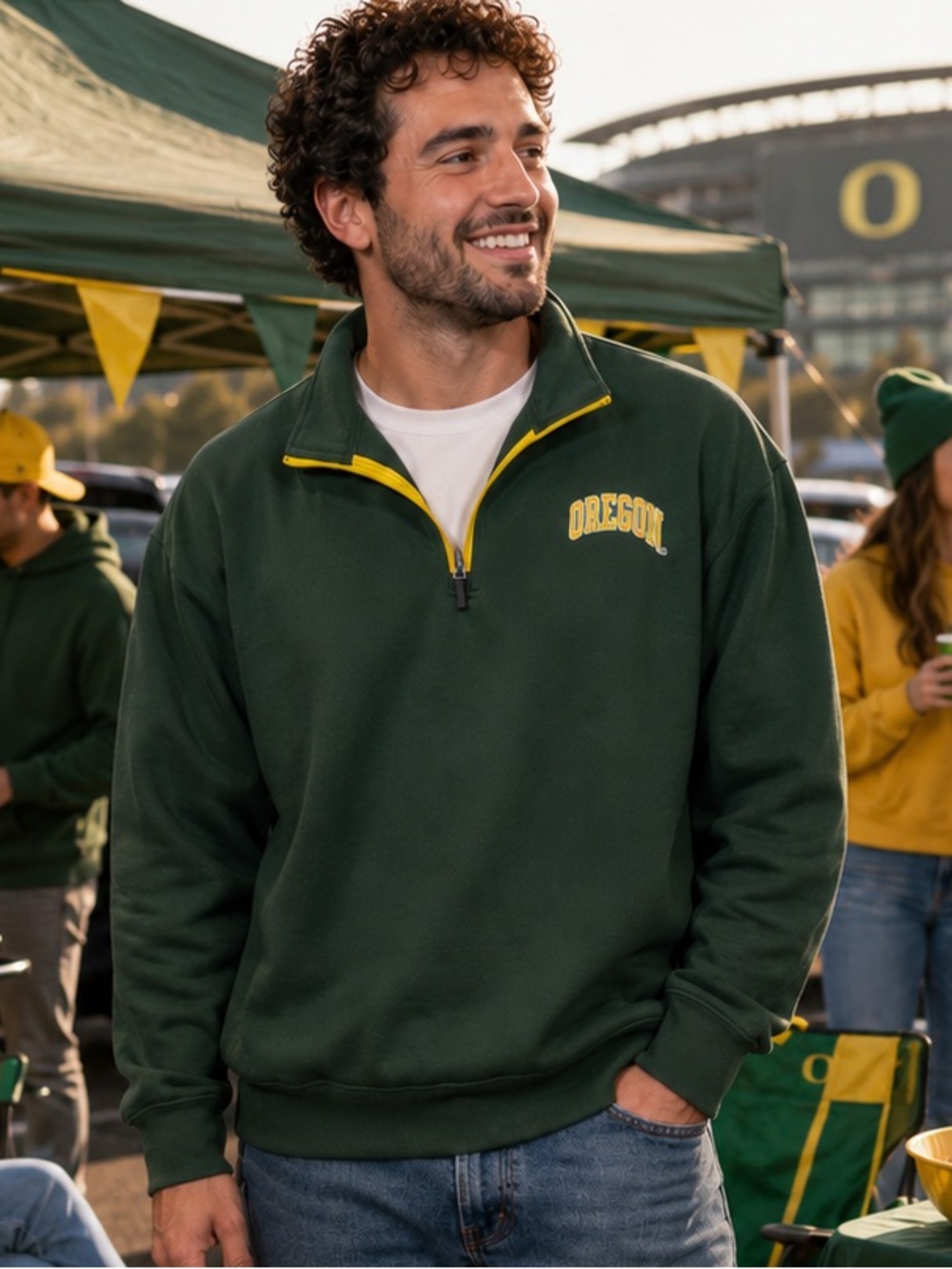 University of Oregon Green Quarter-Zip Sweatshirt Pull-Over XL